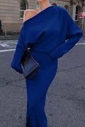 Elegant Long Sleeve Slash Collar Maxi Dress
