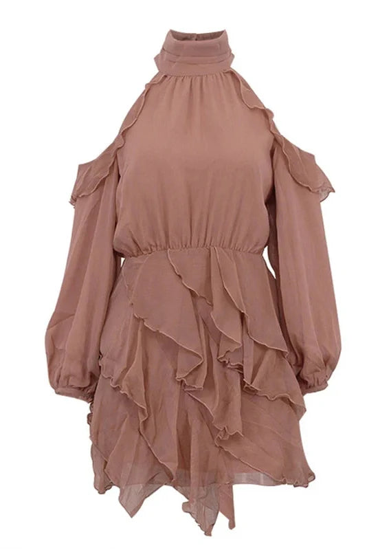 Long Sleeve Off-Shoulder High Waist Mini Dress