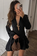 Hollow Out Pleated Backless Long Sleeve Slim High Waist Mini Dress
