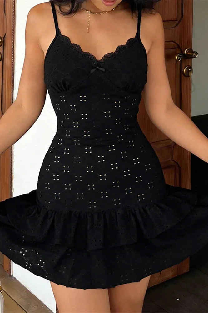 Hollow Out Lace Backless Mini Dress