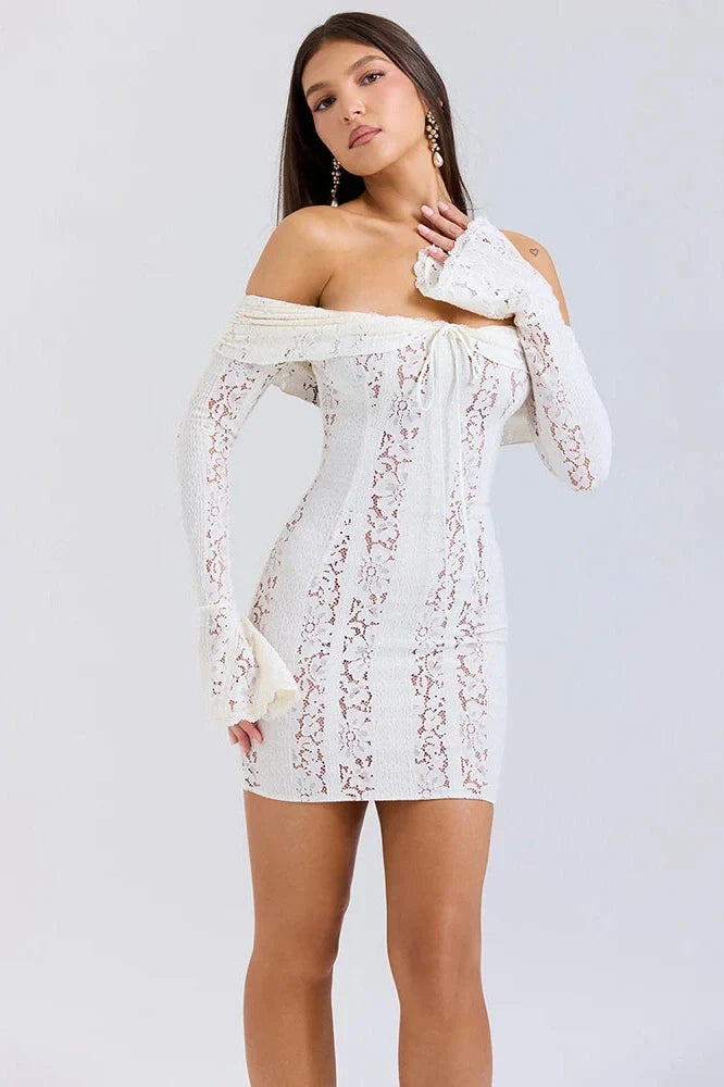 Off-shoulder Strapless Long Sleeve Lace Backless Mini Dress