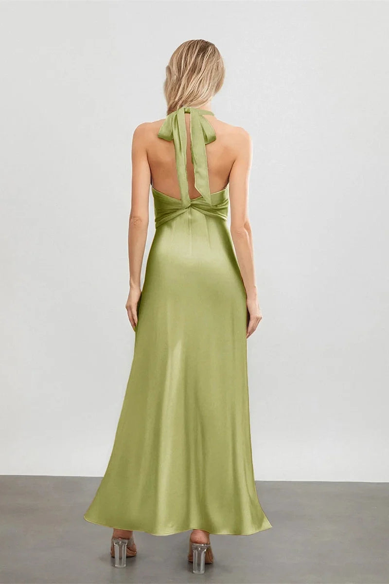 V Neck Tie-Up Backless Sleeveless Maxi Dress