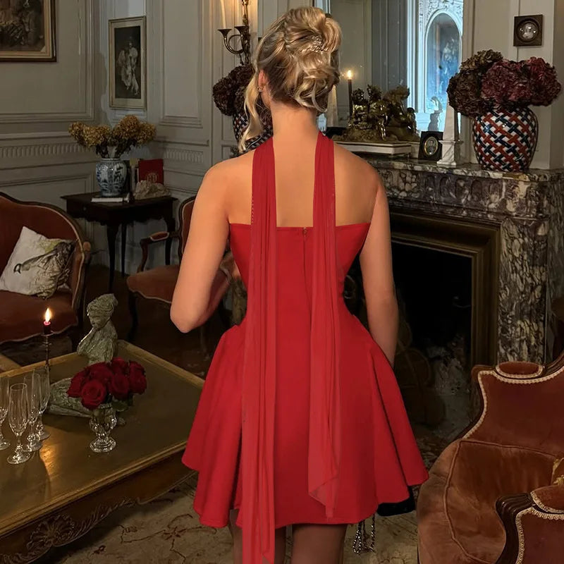 Strapless Backless Zipper High Waist Mini Dress