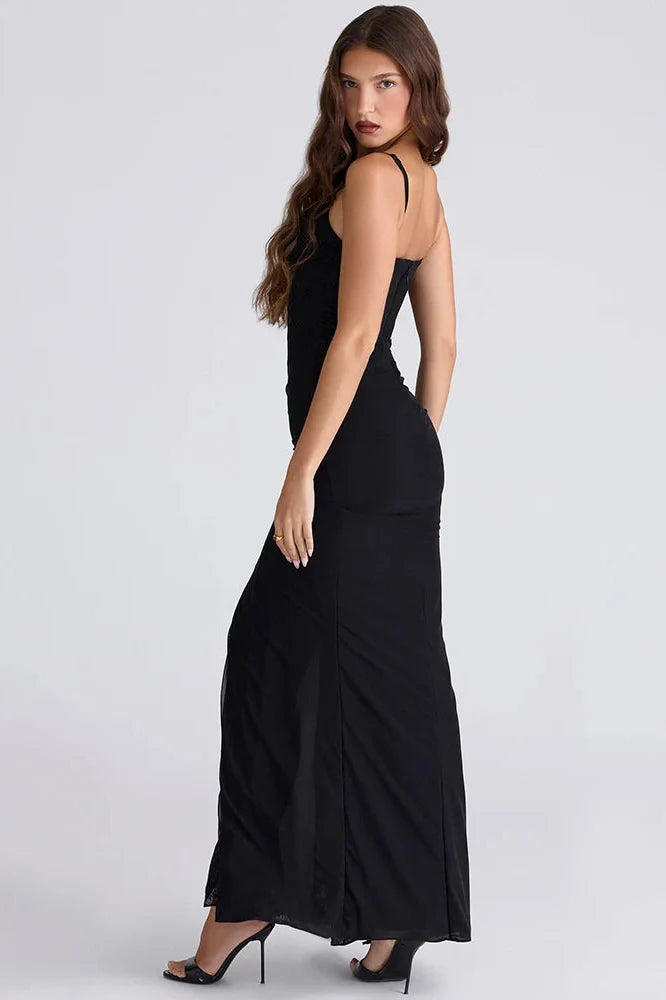 Spaghetti Strap Backless Off-Shoulder Sleeveless Split Maxi Dress