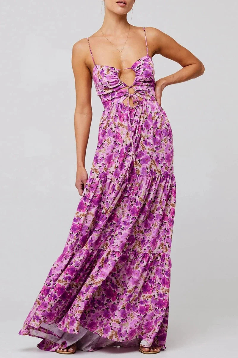 Sleeveless Spaghetti Strap Floral Print Maxi Dress