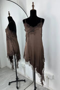 Lace Backless Slit Spaghetti Strap Slim High Waist Irregular Mini Dress