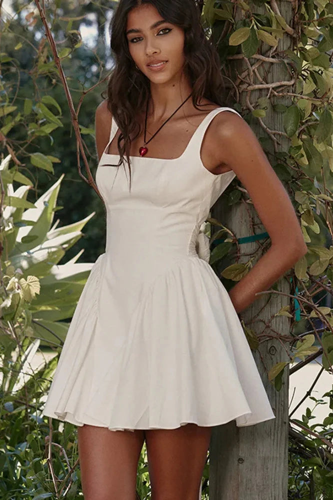 Elegant Square Collar Sleeveless Backless Mini Dress