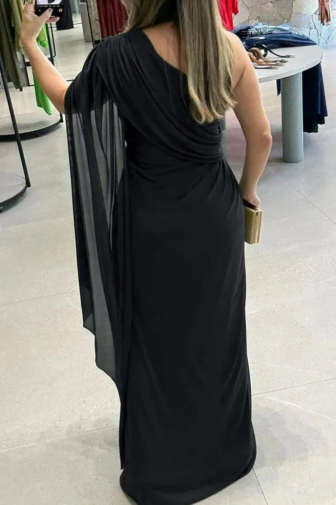 Elegant Slash Collar High Split Maxi Dress