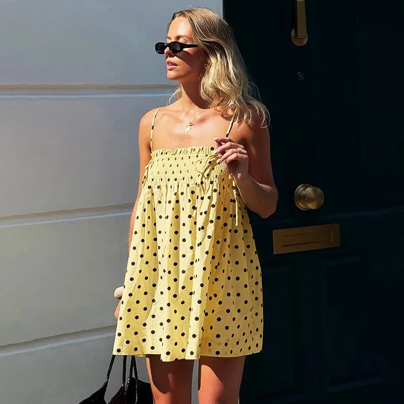 Loose Polka Dot Lace Up Sleeveless Mini Dress