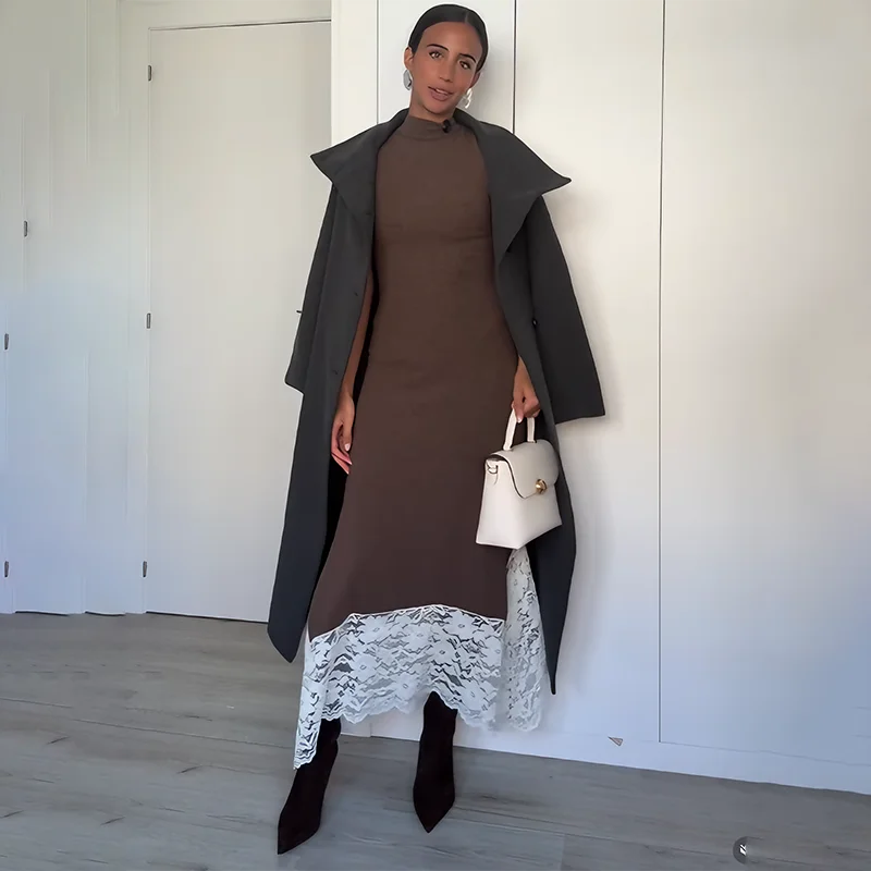 Turtleneck Lace Sleeveless Slim Maxi Dress