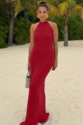 Backless Patchwork Off-Shoulder Sleeveless Bodycon Maxi Dress