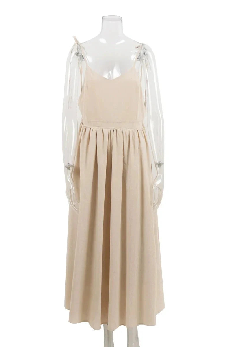Elegant Backless V Neck Midi Dress