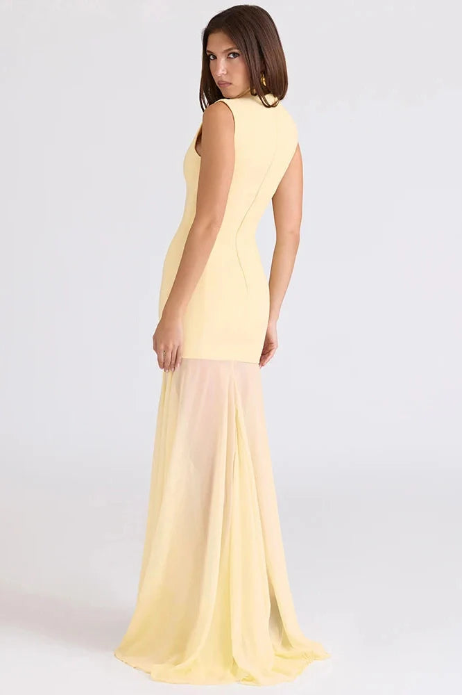 Hollow Out Sleeveless High Collar High Waist Bodycon Maxi Dress