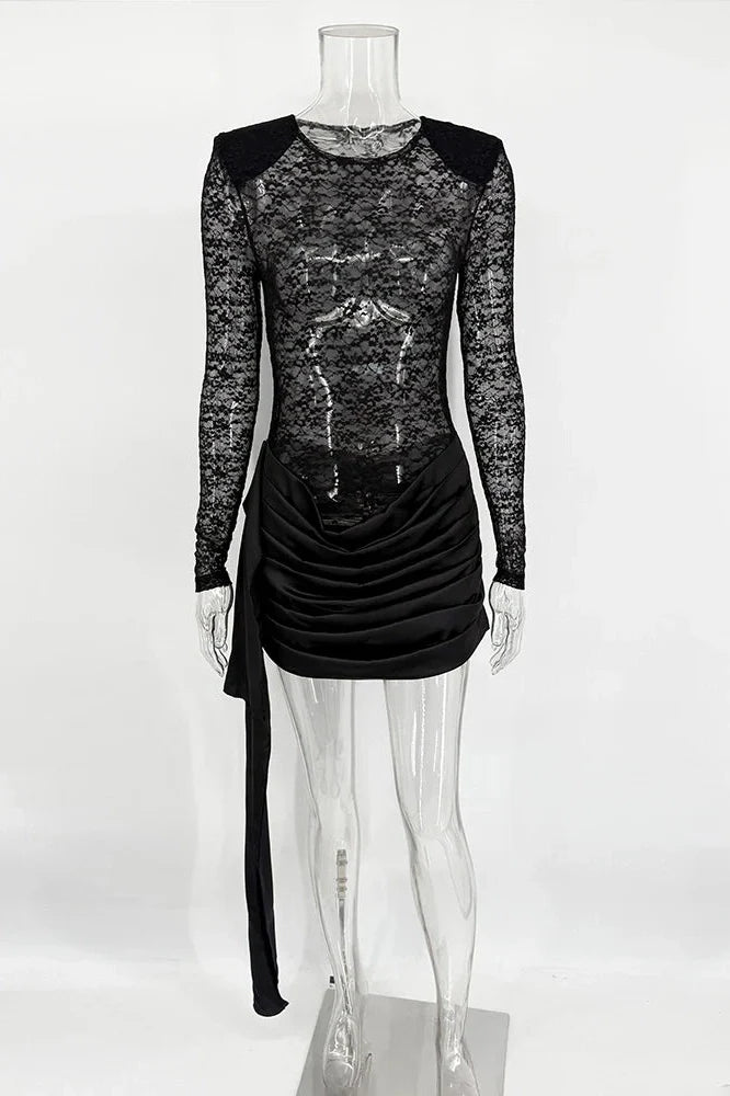 Hollow Out Lace Long Sleeve Slim Fit Mini Dress