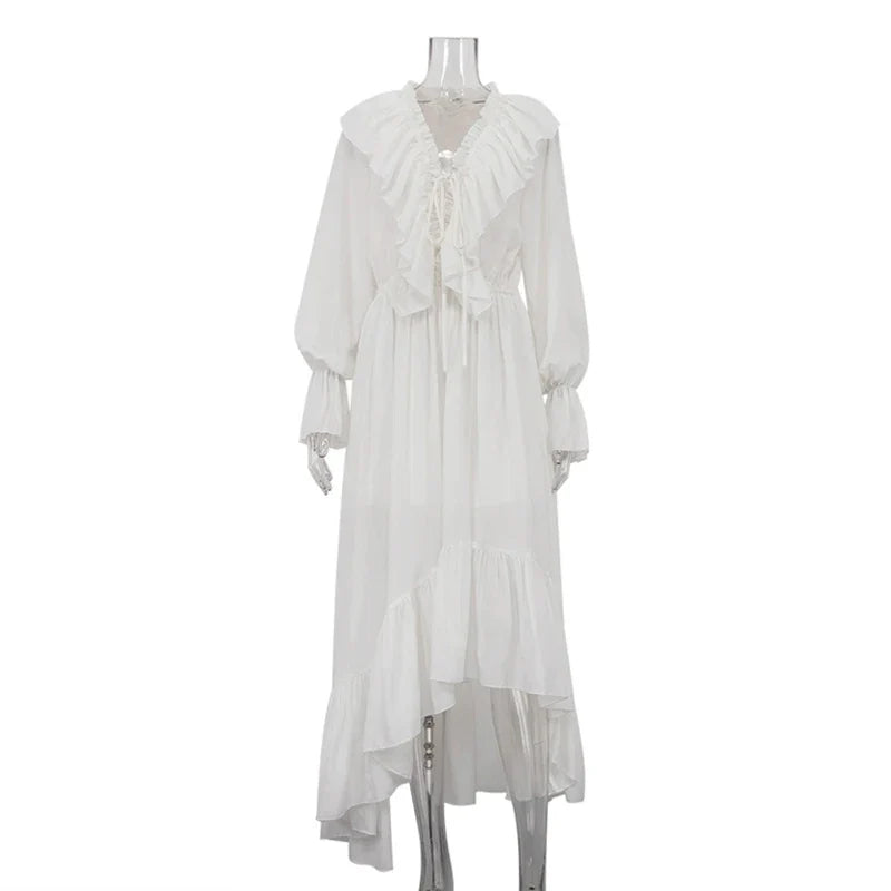 V Neck Flared Sleeves Loose A-Line Maxi Dress