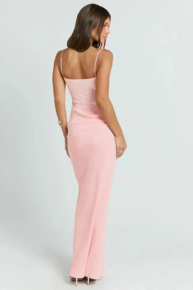 Spaghetti Strap Sleeveless Backless Bodycon Maxi Dress