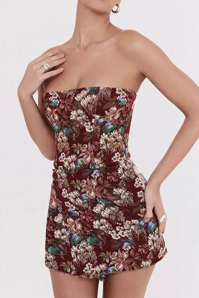Off-shoulder Strapless Backless Print Bodycon Mini Dress