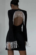 Hollow Out Square Collar Patchwork Slim Flare Sleeve Mini Dress