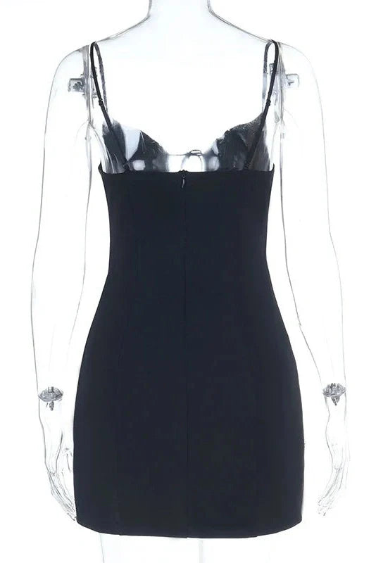 Hollow-Out Lace Strap V-Neck Backless Slim Mini Dress