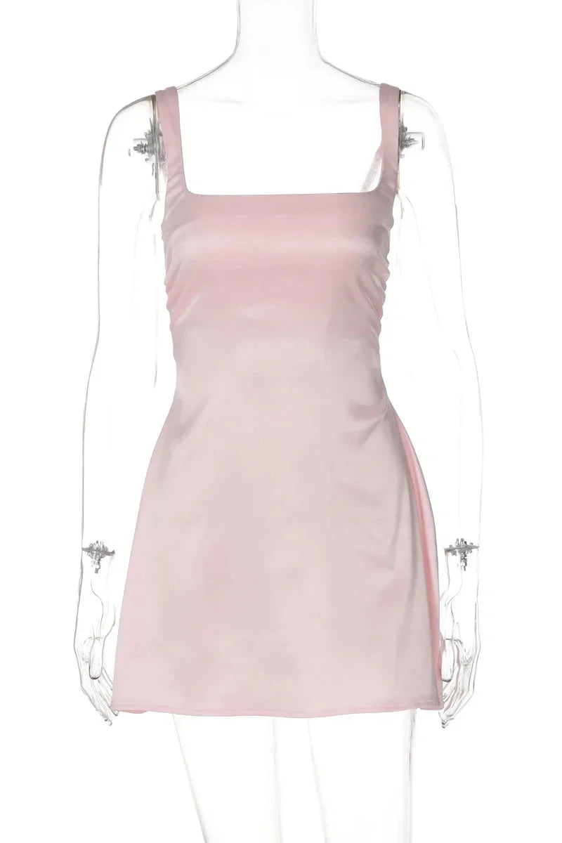 Square Collar Sleeveless Backless A-line Mini Dress