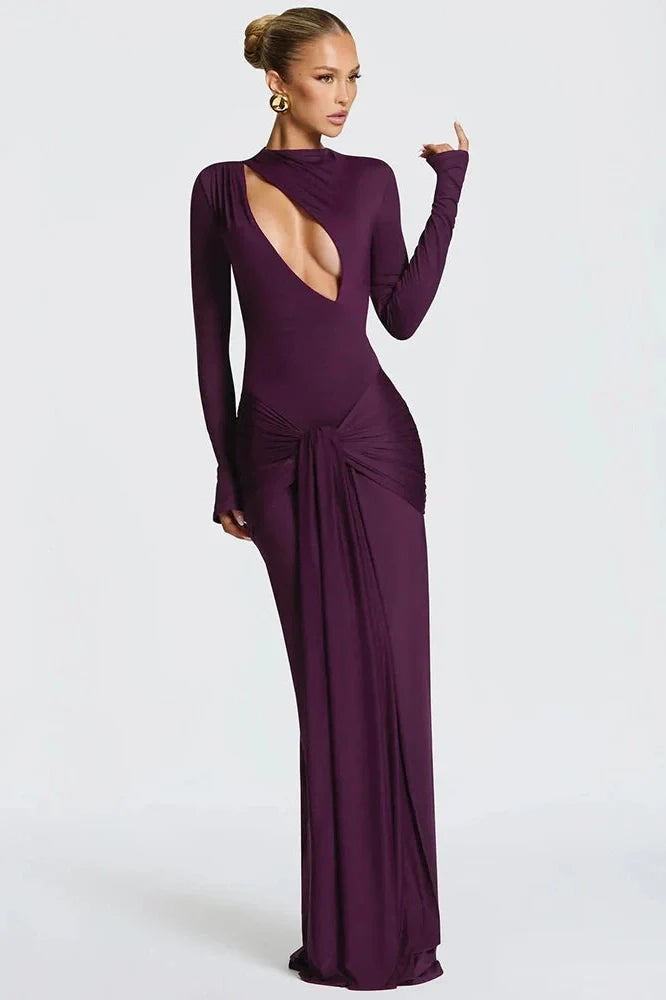 Hollow Out Long Sleeve O Neck Bodycon Maxi Dress