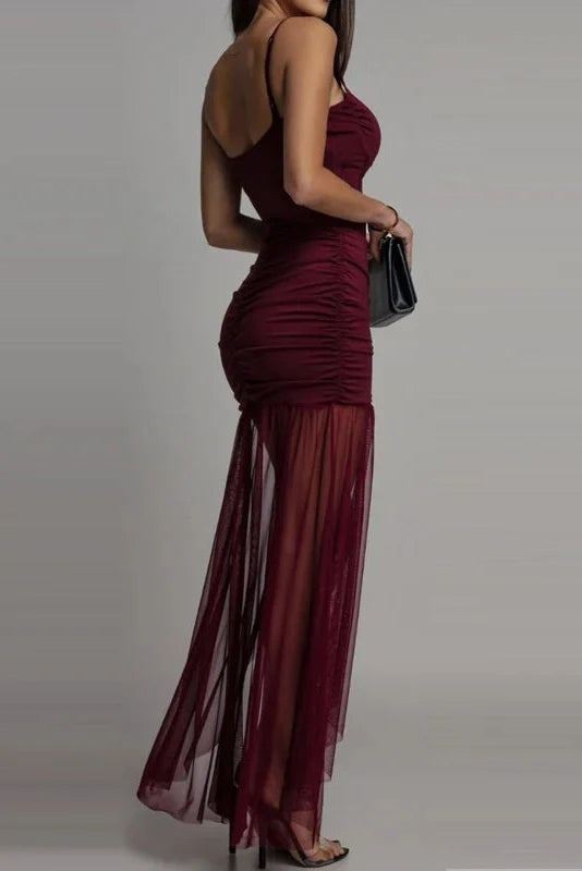 Hollow Out Sleeveless High Waist Pleated Maxi Dress