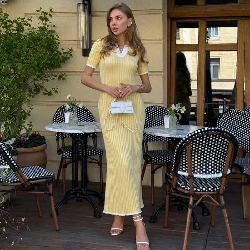 Knitted Short Sleeve High Waist Maxi Dress