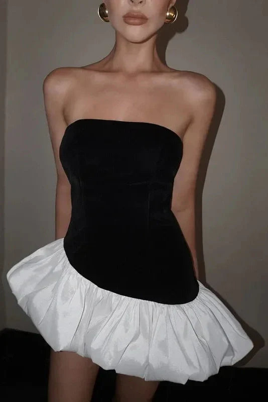 Elegant Strapless Sleeveless High Waist Irregular Mini Dress
