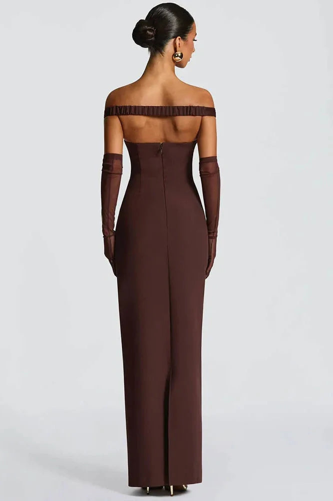 Scarf Collar Off-Shoulder Strapless Backless Maxi Dress