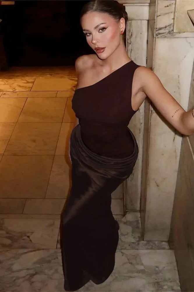 One-Shoulder Patchwork High Waist Slim Maxi Dress