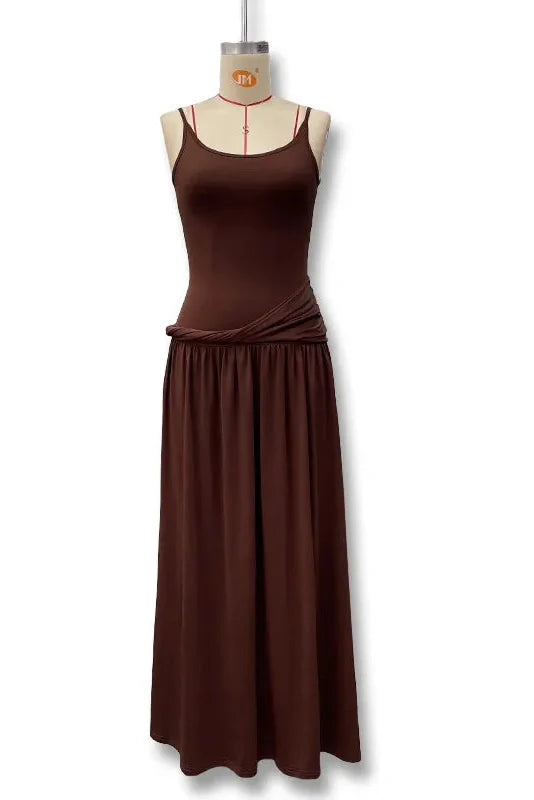 Elegant Slim Pleated High Waist Sleeveless Maxi Dress
