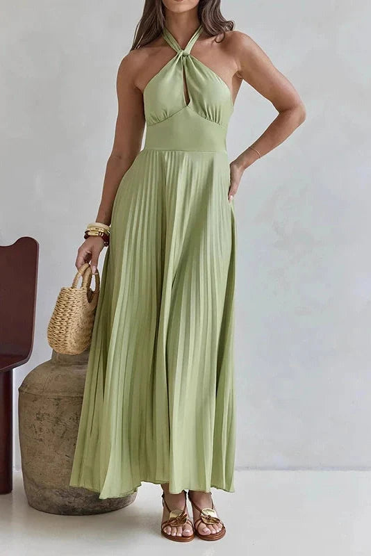 Off-Shoulder Backless Sleeveless Pleated Maxi Dress