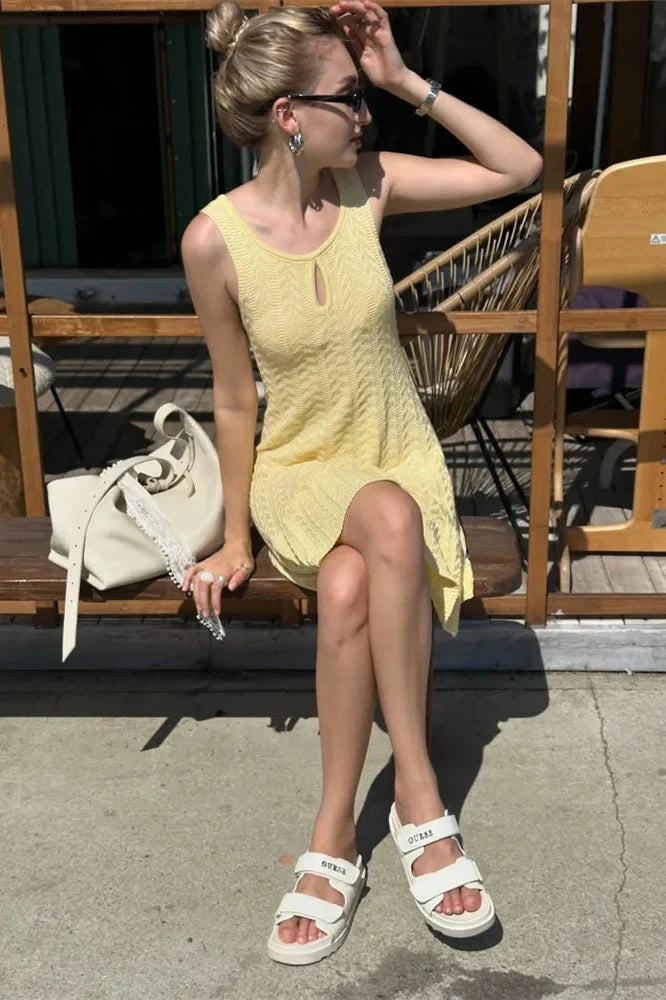 Hollow Out Patchwork Sleeveless Slim Mini Dress