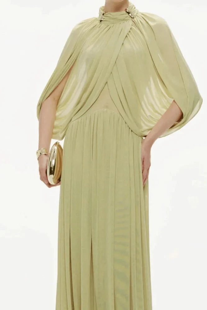 Hollow Out Shawl Sleeve Slim High Waist Maxi Dress