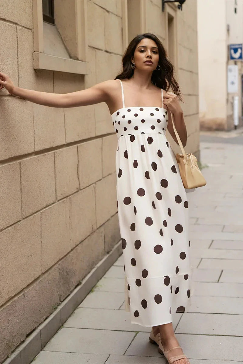 Printed Spaghetti Strap Backless A-Line Maxi Dress