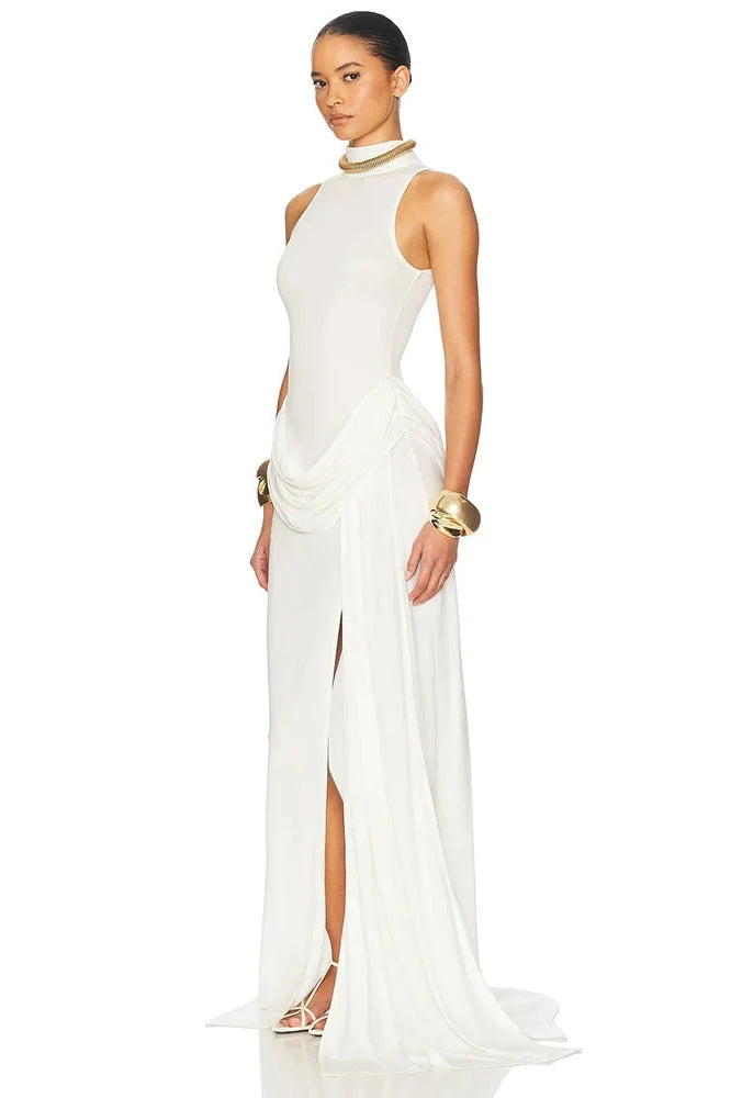 Elegant High Waist Slim Split Maxi Dress