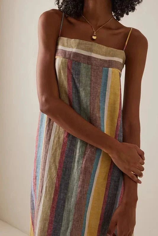 Striped Printed Backless Slash Neck Maxi Dress