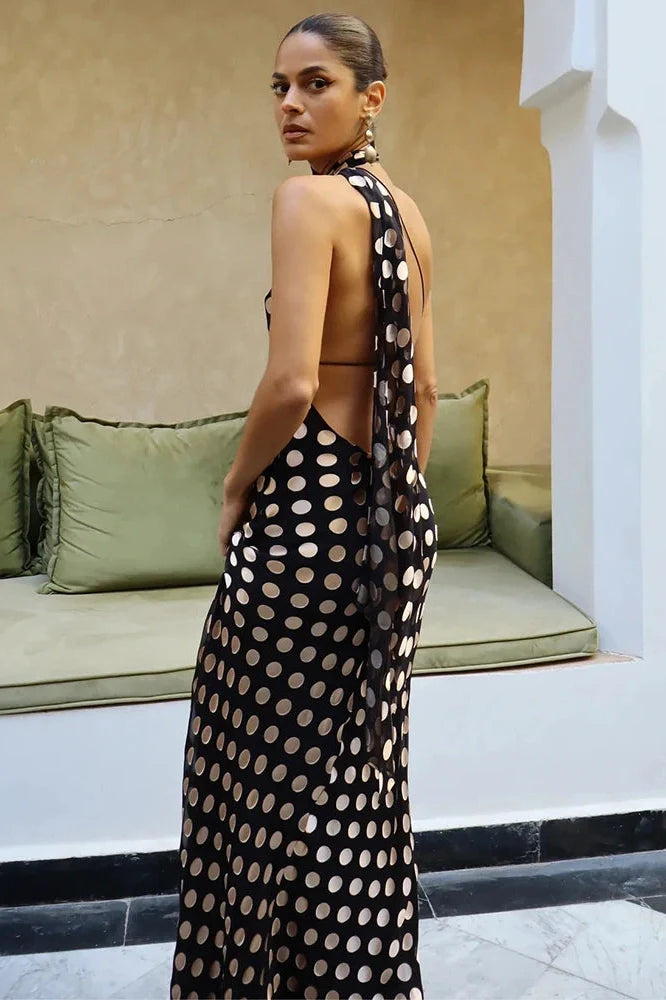 Plaid Printed Off-Shoulder Sleeveless Backless Maxi Dress