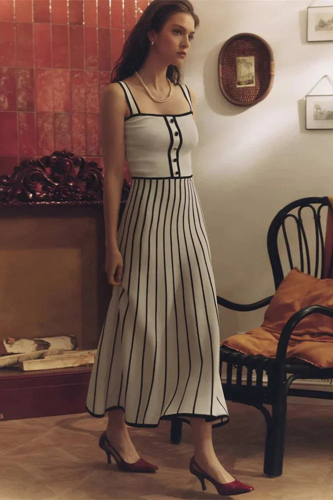 Striped Backless Slim Maxi Dress