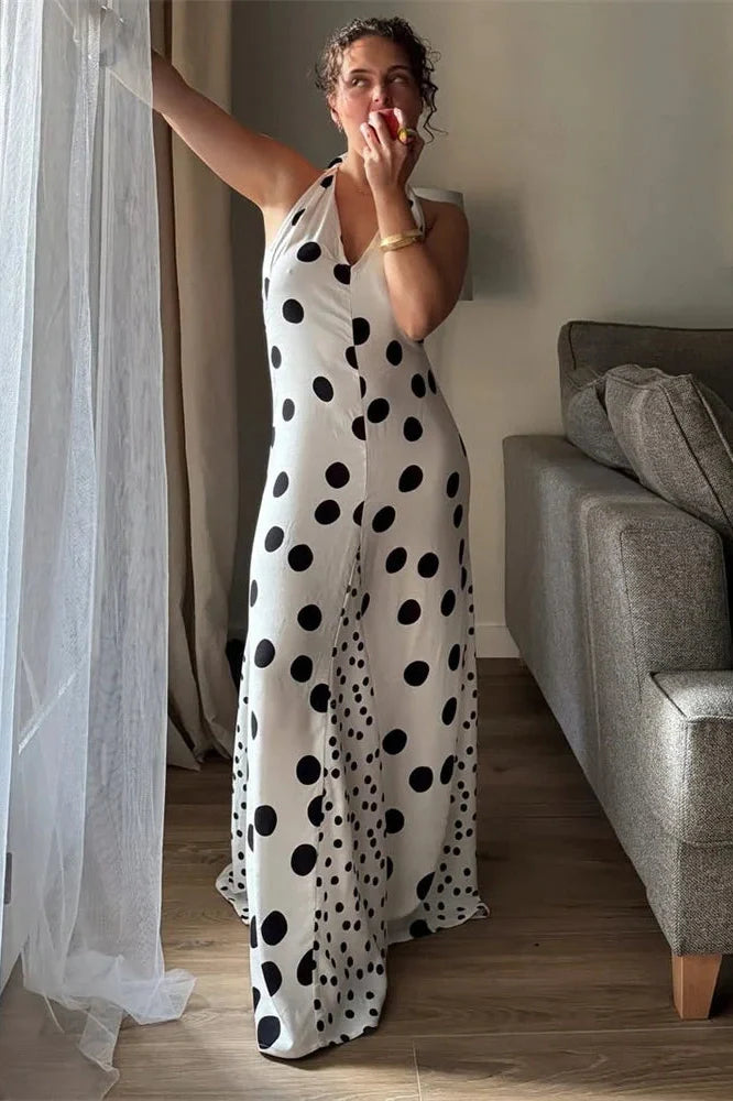 V-Neck Lace-Up Slim Backless Patchwork Maxi Dress