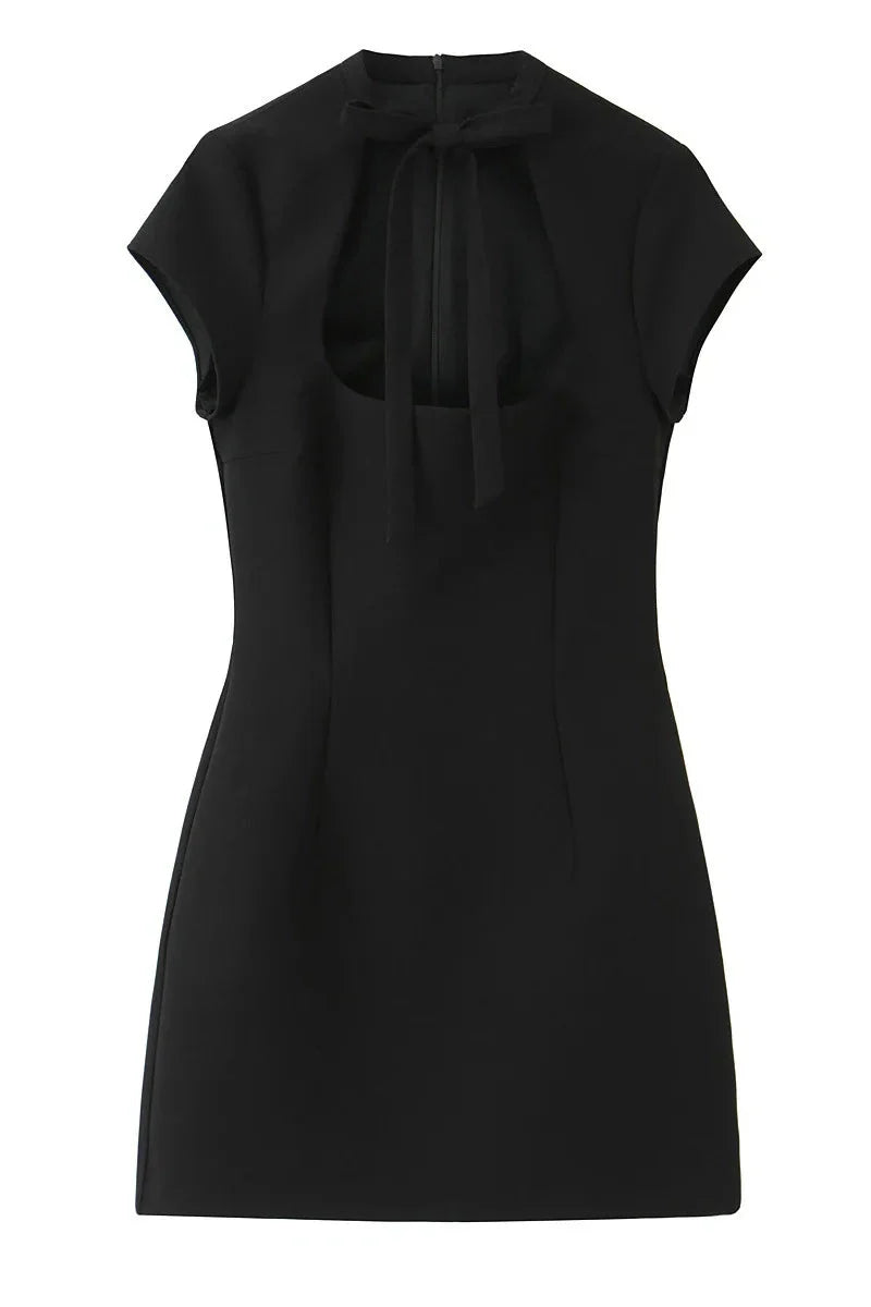 Patchwork High Waist Short Sleeve Mini Dress