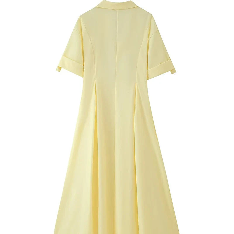 V-Neck Half Sleeve Pleated Slim Maxi Dress