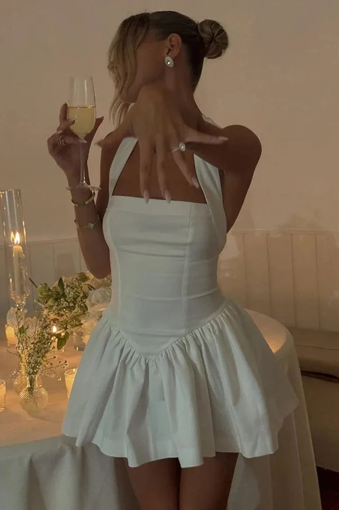Elegant Backless A-Line Lace Up High Waist Mini Dress