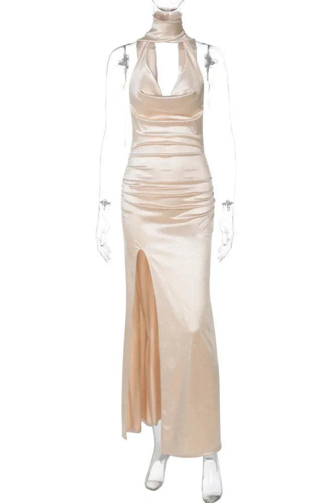 V-neck Sleeveless Neck-mounted Backless Maxi Dress