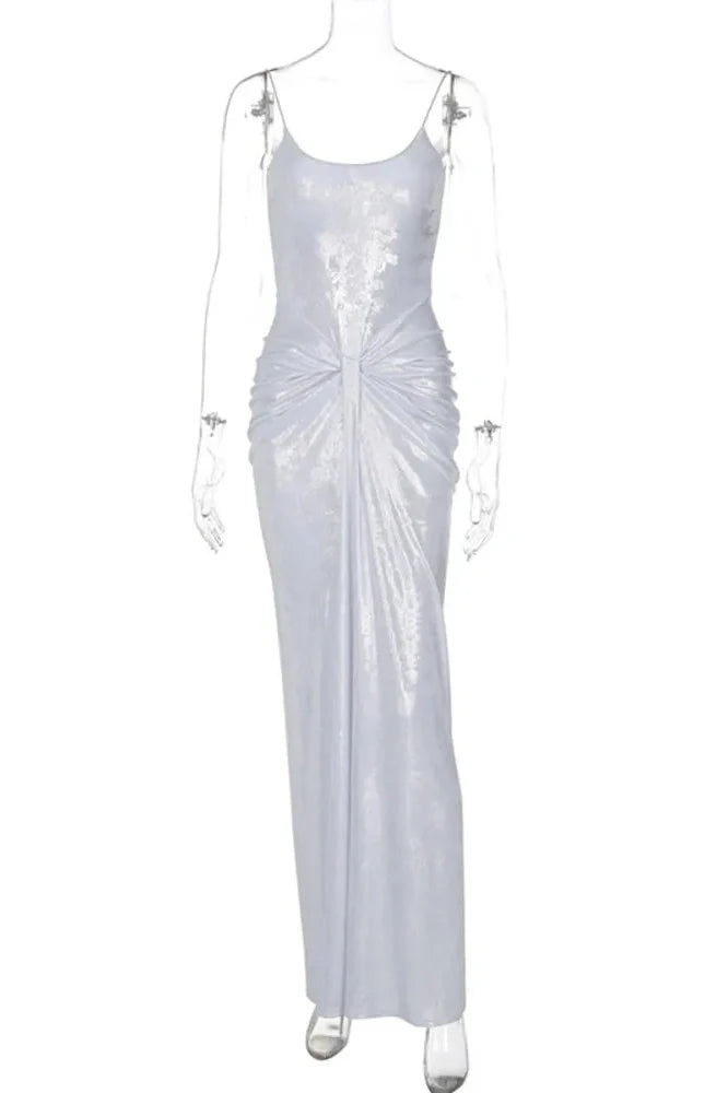 Spaghetti Strap Sparkle Sleeveless Backless Maxi Dress