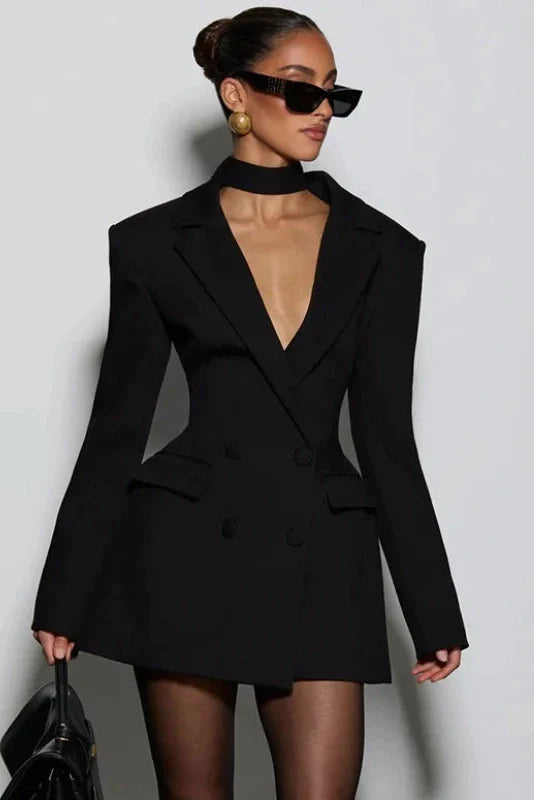 Elegant Slim Double Breasted Pockets Mini Dress