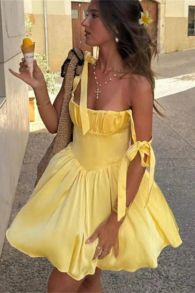 Lace-Up Backless Pleated Slim Bodycon Mini Dress