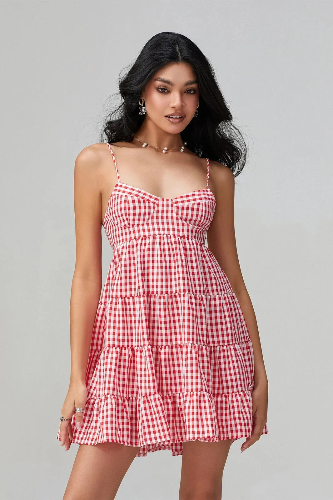 Spaghetti Strap Plaid Mini Dress