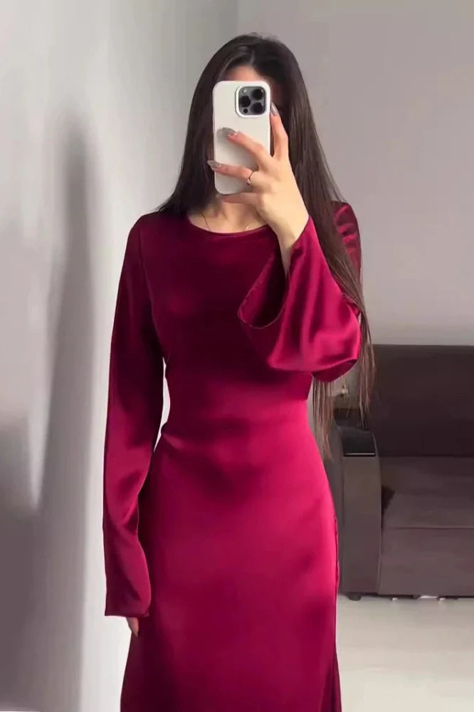 Bell Sleeve Lace-Up Slim Bodycon Maxi Dress