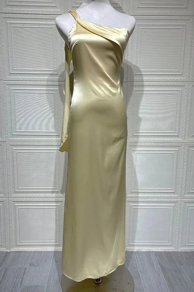 One Shoulder Backless Sleeveless High Split Maxi Dress